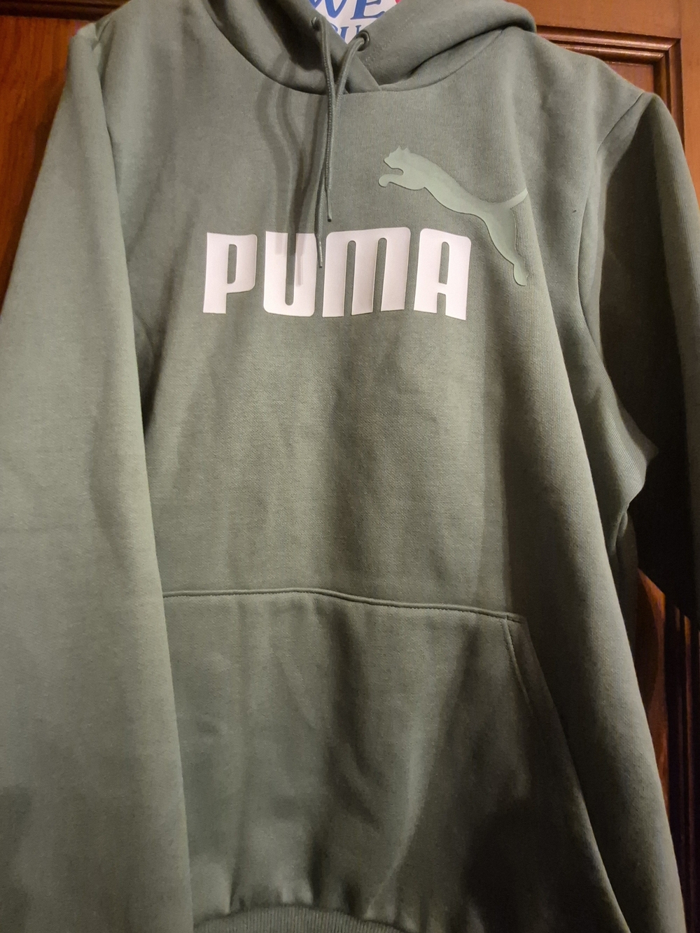 Puma Unisex Olive Green Crewneck Hoodie with White Logo
